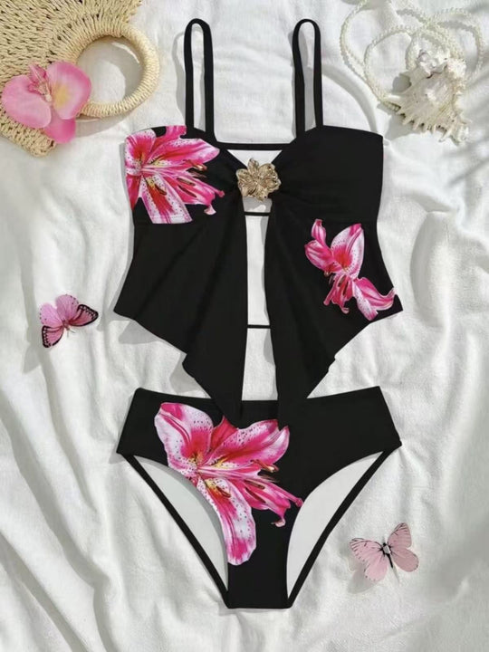 Damen Bikini-Set mit floralem Wickeldetail und eleganter Blütenapplikation R&B