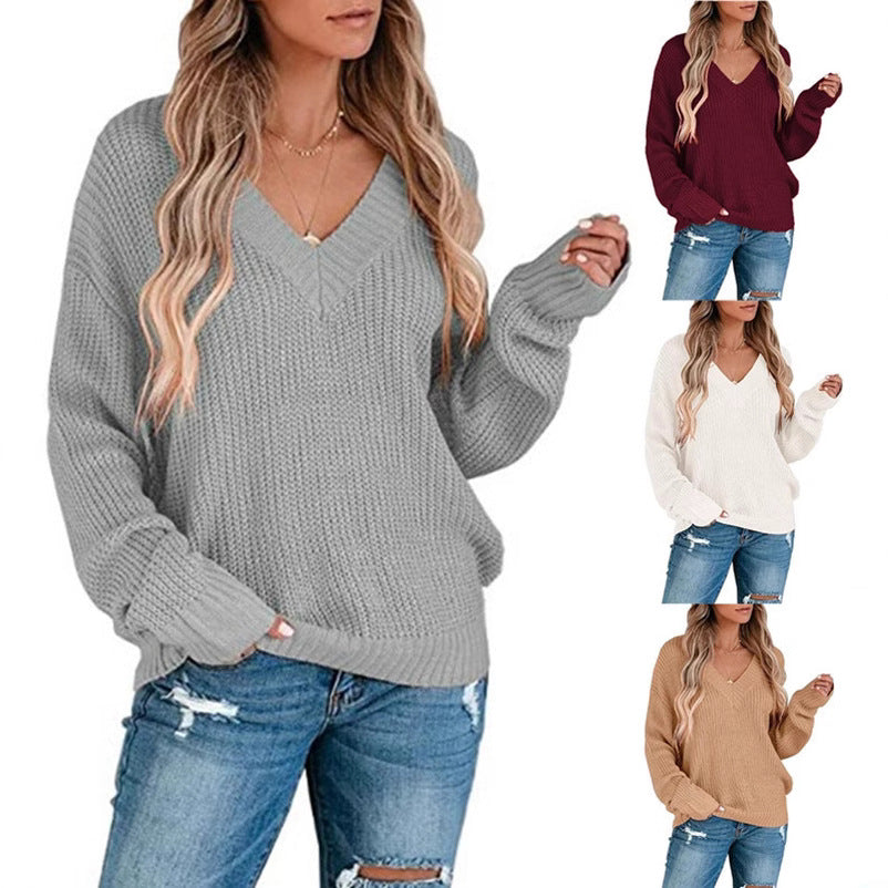 Damen Feinstrickpullover mit V-Ausschnitt und lässigem Schnitt R&B