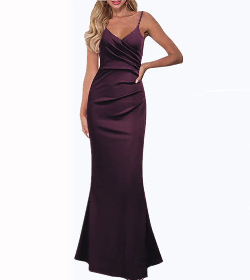 R&B | Einfarbiges Slim Fit Fließendes Maxikleid