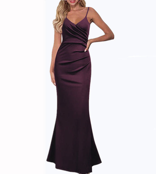 R&B | Einfarbiges Slim Fit Fließendes Maxikleid