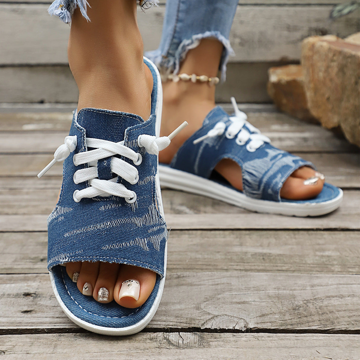Damen Offene Slipper mit verstellbarem Schnürsystem R&B