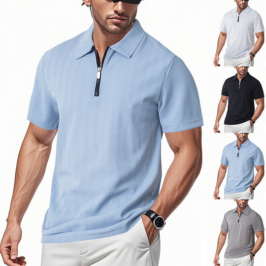 Herren Poloshirt mit modernem Reißverschluss und atmungsaktiver Struktur R&B