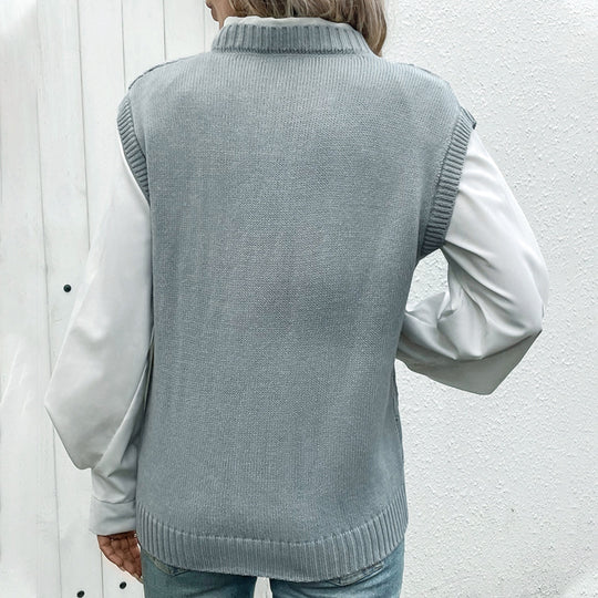 Damen eleganter Strickpullover mit V-Ausschnitt und modischem Rautenmuster R&B