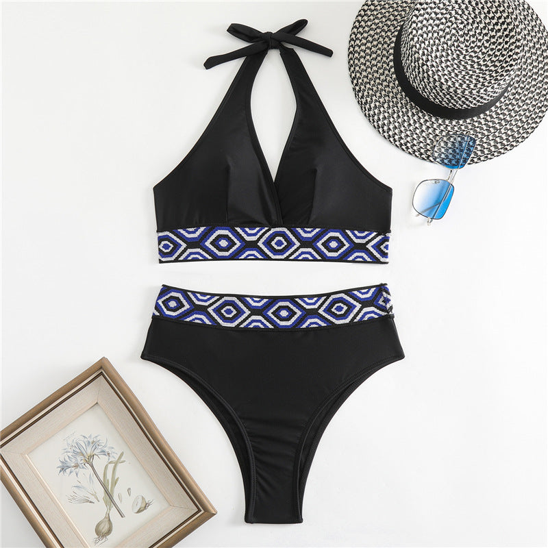 Damen Bikini-Set mit geometrischem Design und tiefem V-Ausschnitt R&B