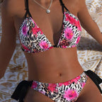 Damen Triangel-Bikini mit floralem Design und verstellbaren BindR&Bändern R&B