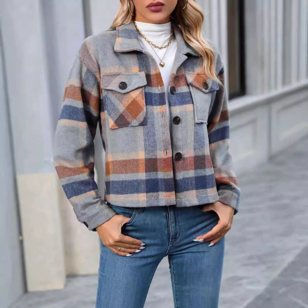 Damen Karierte Flanelljacke mit Taschen R&B