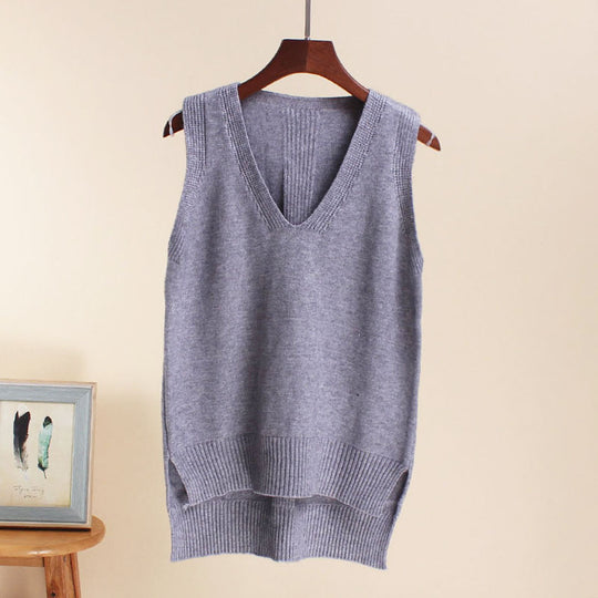 Damen Ärmelloses Stricktop mit V-Ausschnitt und Feinstrickstruktur R&B