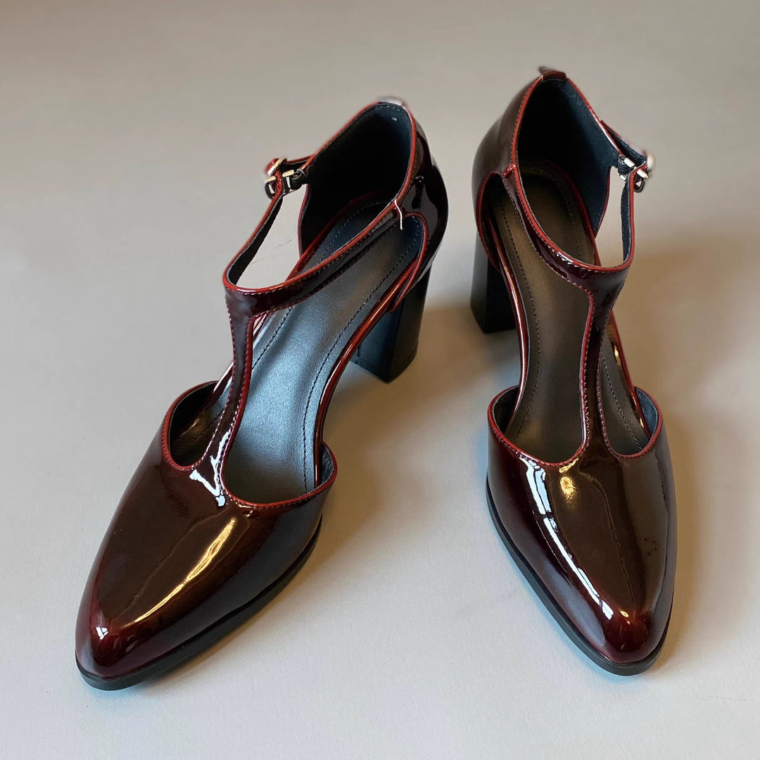 Damen elegante Plateau-Pumps mit modischem Riemchen und stilvollem Glanz R&B