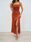Damen Elegantes Maxikleid mit schmalen Trägern und seitlichem Schlitz R&B