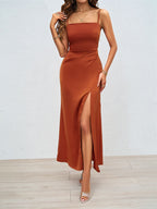 Damen Elegantes Maxikleid mit schmalen Trägern und seitlichem Schlitz R&B