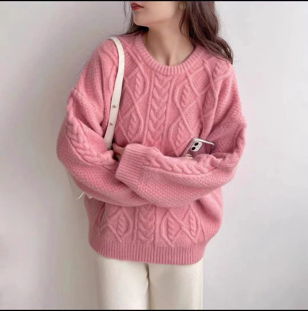 Damen Oversized Strickpullover mit Zopfmuster R&B
