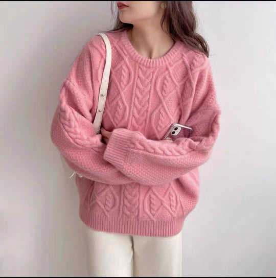 Damen Oversized Strickpullover mit Zopfmuster R&B