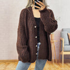 Damen Grobstrickjacke mit modischen Knöpfen und lässigem Schnitt R&B