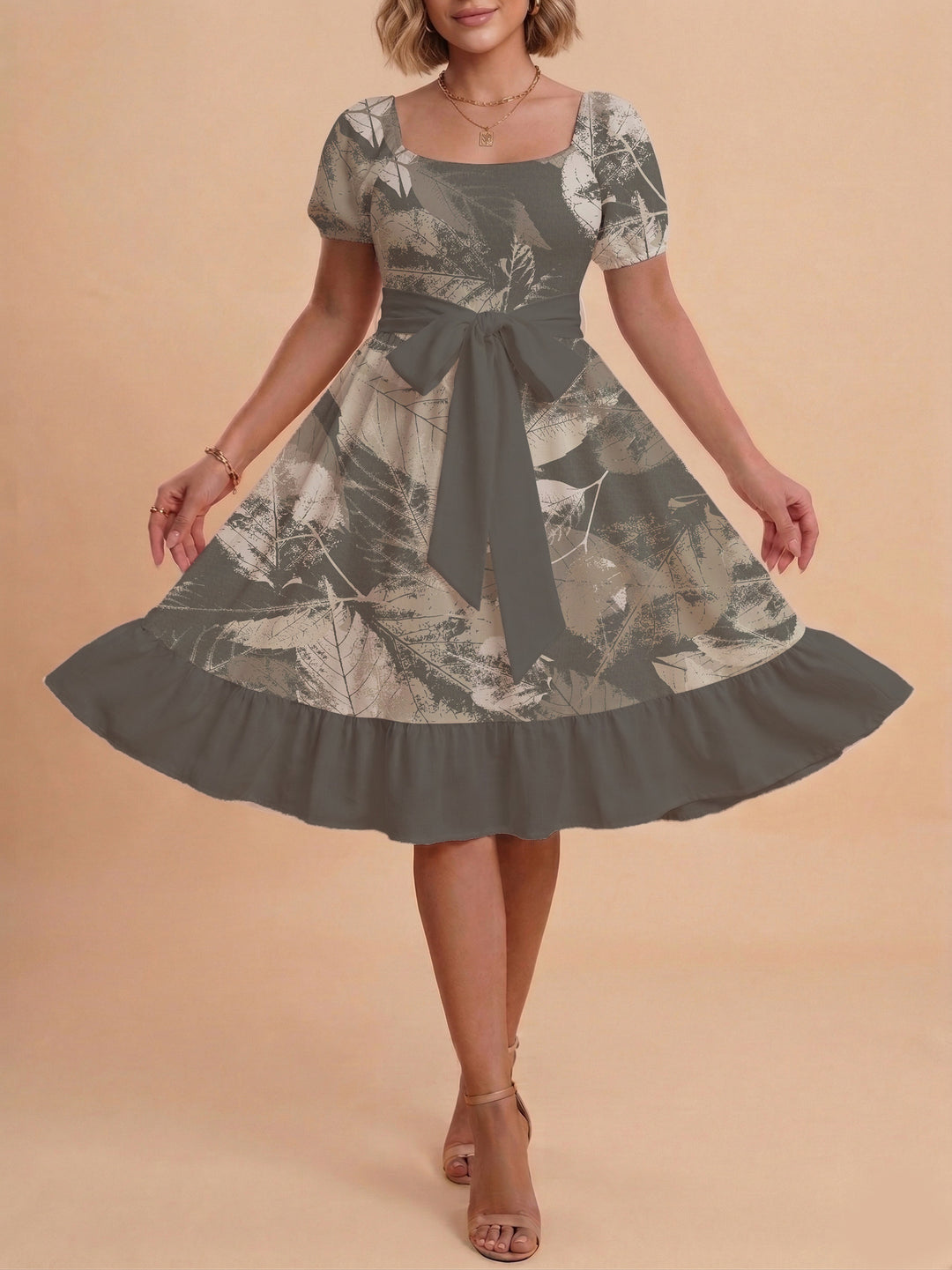 Damen schickes Glitzerkleid mit tailliertem Schnitt und Rüschensaum R&B