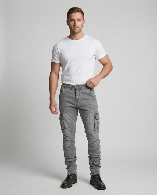 Herren Cargo-Jeans im lässigen Slim-Fit-Design mit funktionalen Taschen R&B