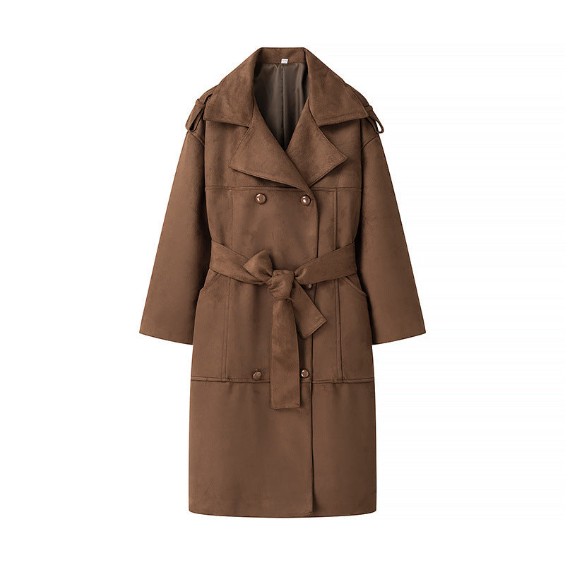 Damen modische Trenchjacke mit tailliertem Schnitt und abnehmbarem Gürtel R&B