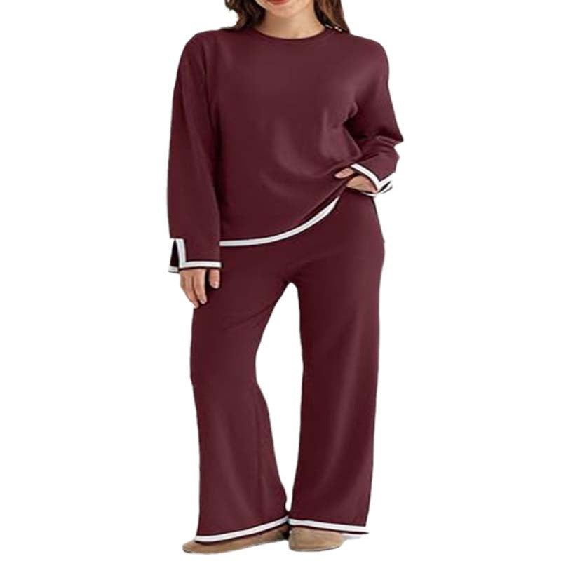 Damen modisches Lounge-Set mit weitem Schnitt und Kontrastbündchen R&B