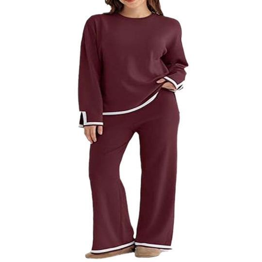 Damen modisches Lounge-Set mit weitem Schnitt und Kontrastbündchen R&B