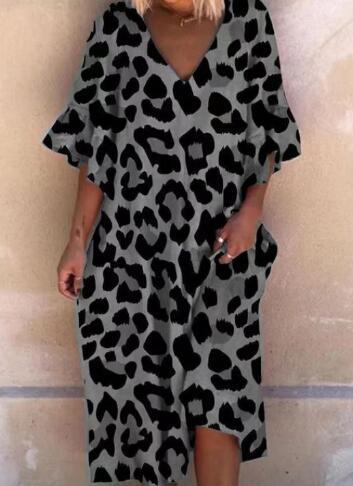 Damen Ärmelloses Kaftan Kleid im Leopardenmuster R&B