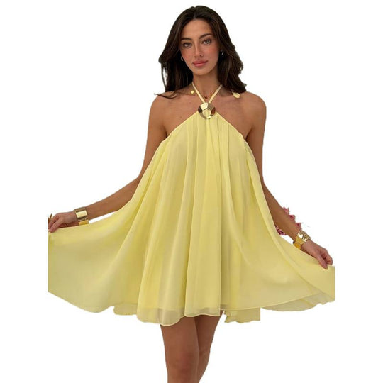 Damen luftiges Strandkleid mit haltem Design und fließendem Stoff R&B