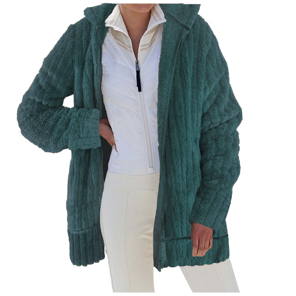 Damen Kuschelige Langjacke aus strukturiertem Fleece mit Kapuze R&B
