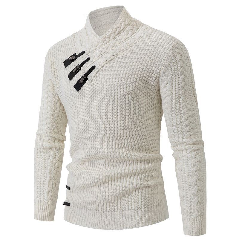 Herren Strickpullover mit asymmetrischem Kragen und dekorativem Zipper R&B
