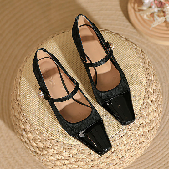 Damen elegante Mary Jane Pumps mit feinem Absatz und modischem Riemen R&B