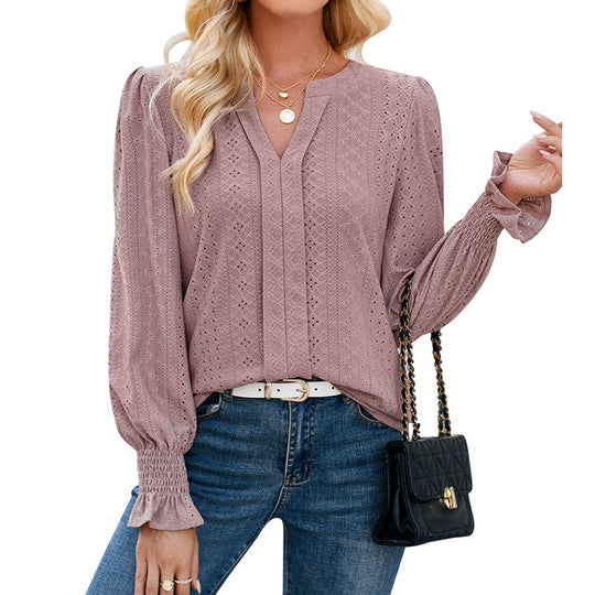 Damen Bluse mit elegantem Lochmuster und lässigem Schnitt R&B