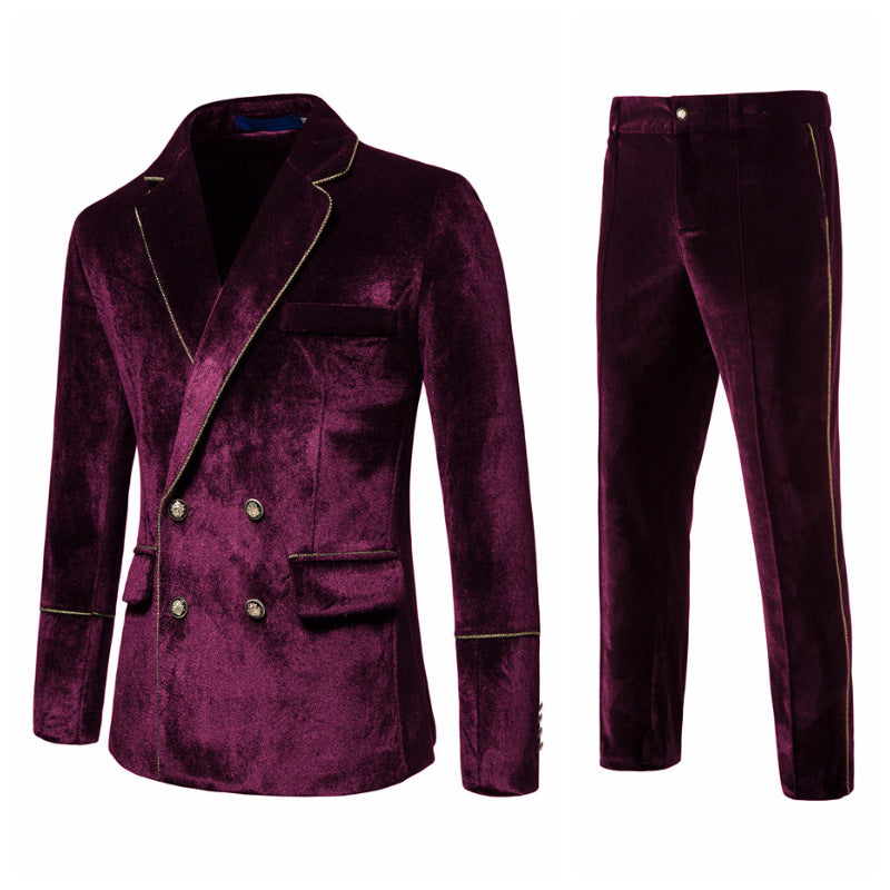 Herren Samtanzug mit goldenen Details und klassischem Revers R&B
