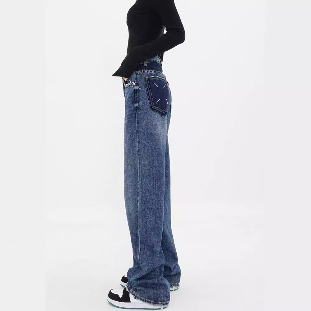 Damen weit geschnittene Denim-Hose mit stilvollen Fransendetails R&B