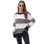 Damen gestreifter Strickpullover mit weitem Schnitt R&B