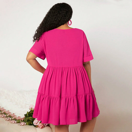 Damen lässiges Sommerkleid mit V-Ausschnitt und schwingendem Saum R&B