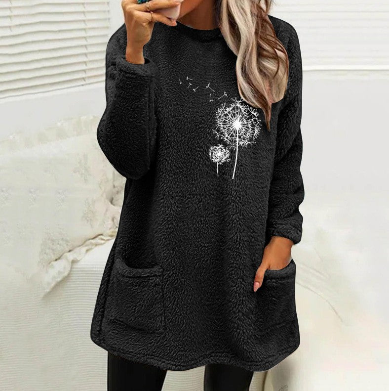 Damen Fleece-Tunika mit Dandelion-Motiv und praktischen Taschen R&B