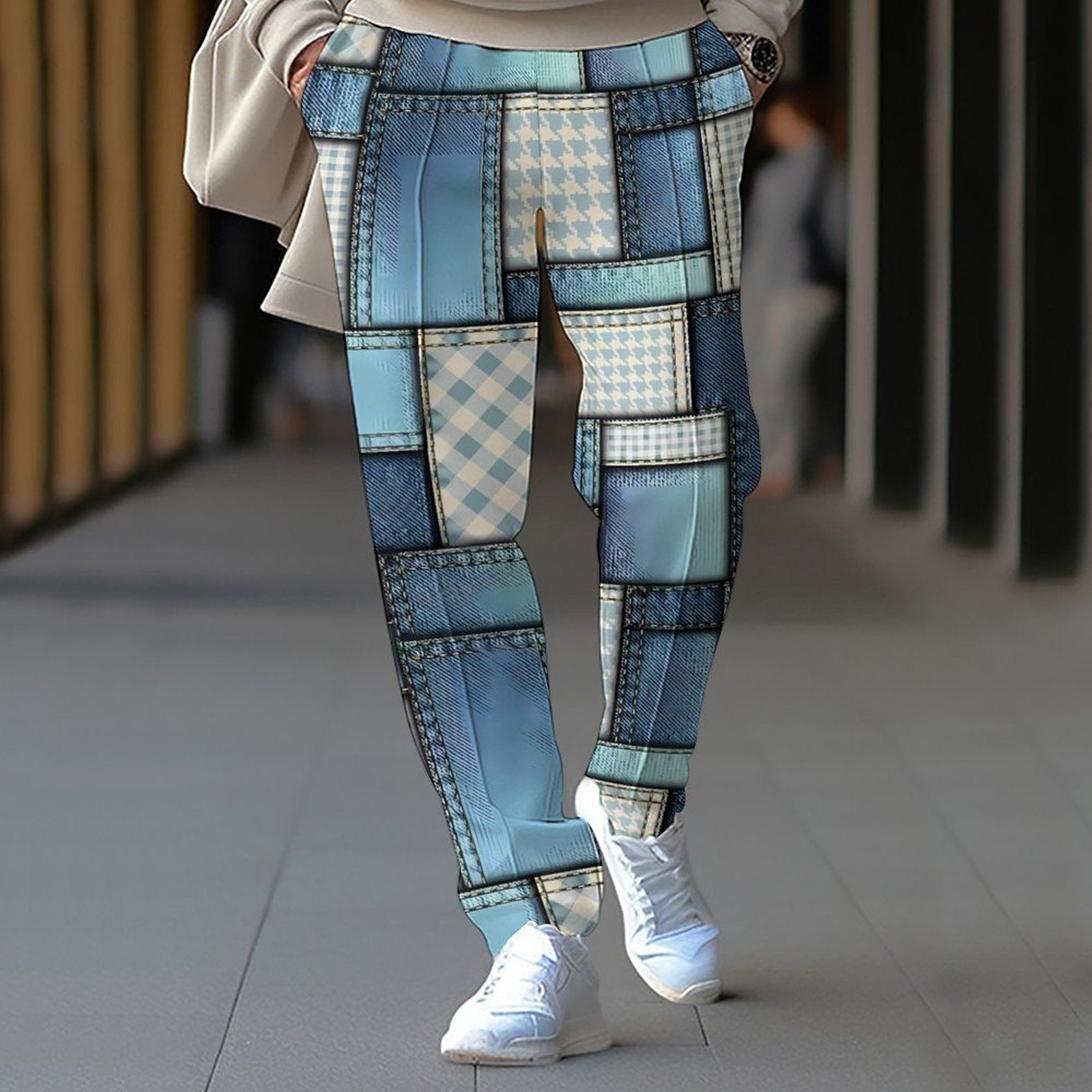 Damen trendige Patchwork-Hose R&B