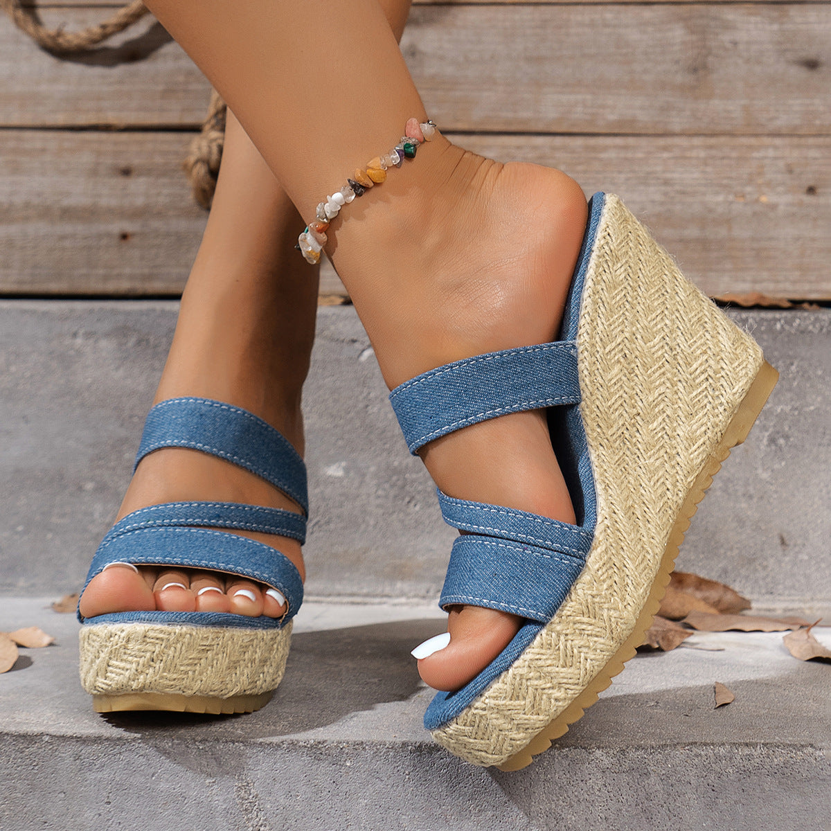 Damen Wedge-Sandalen mit geflochtenem Kork-Design