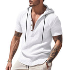 Herren nan legere Kurzarm-Kapuzen-Henley aus Single-Jersey mit Brusttasche und Kontrastkordel R&B