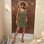 Damen Lässiges Sommerkleid mit Taschen und Knopfdetails R&B