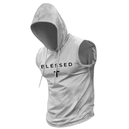 Herren nan ärmelloses Kapuzen-Sweatshirt mit Slogandruck und athletischer Passform R&B