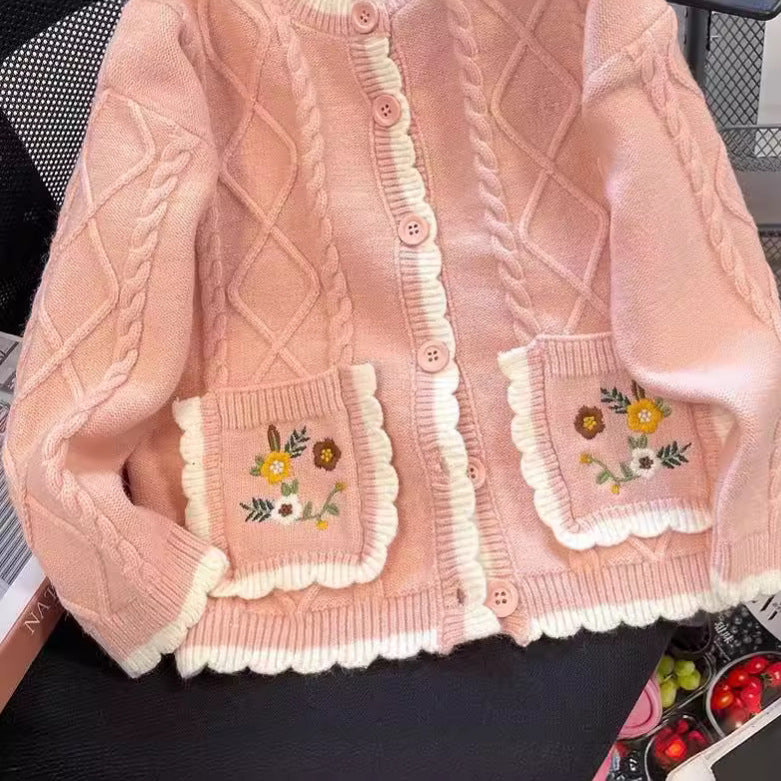 Damen Strickjacke mit Blumenmuster R&B