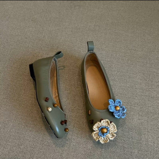 Damen Ballerinas mit floralem Dekor und schimmernder Oberfläche R&B