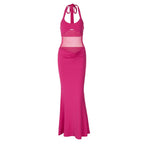 Damen Elegantes Maxi-Kleid mit transparentem Oberteil und tiefer Taille R&B
