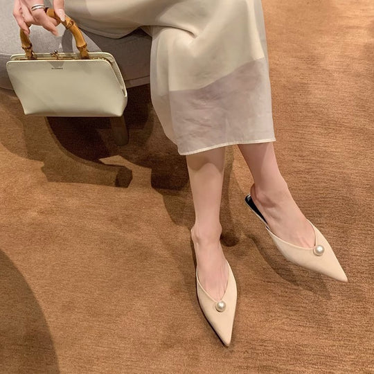 Damen Slingback-Schuhe mit geschwungenem Absatz und eleganter Perlen-Applikation R&B