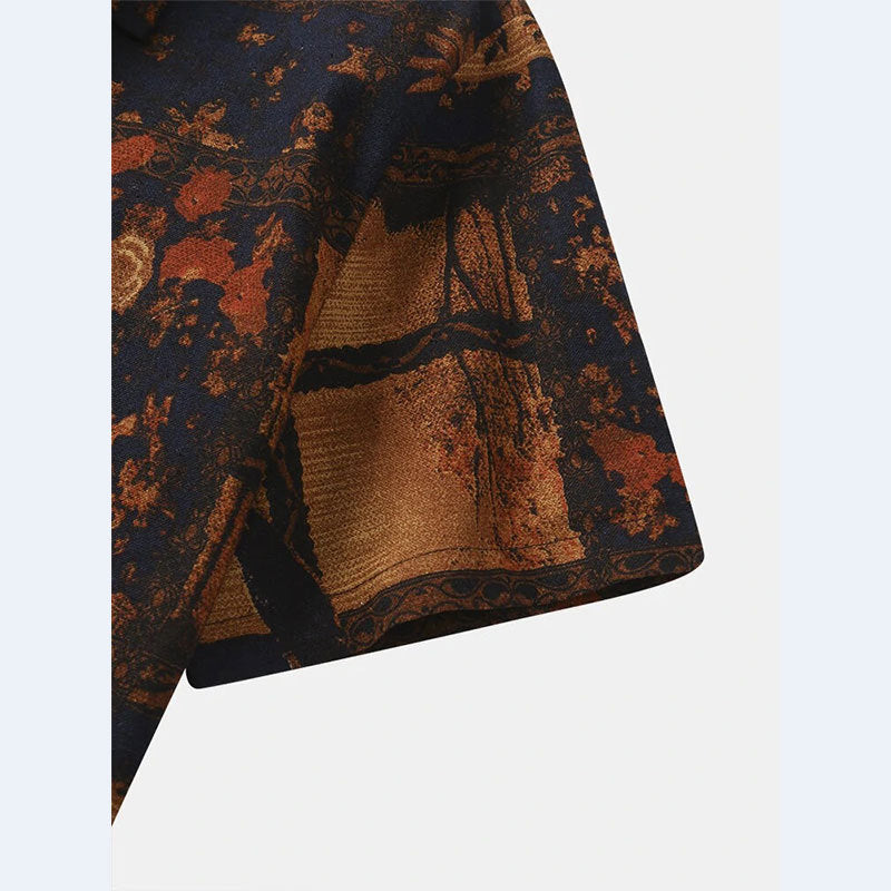 Herren Kurzarm Hemd mit floralem Design und strukturiertem Stoff R&B