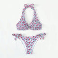 Damen Triangel-Bikini mit buntem Blumenmuster und verstellbaren Bindändern