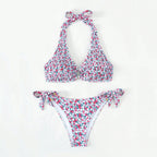 Damen Triangel-Bikini mit buntem Blumenmuster und verstellbaren Bindändern