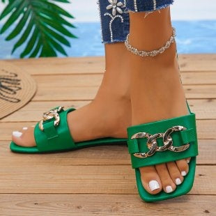 Damen Modische Riemenslipper mit dekorativem Ketten-Detail R&B
