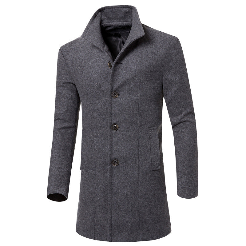 Herren eleganter Woolcoat mit modernem Stehkragen und praktischen Taschen R&B
