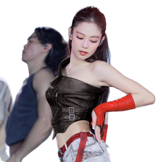 Damen hauteng geschnittene Kunstleder-Hotpants mit verstellbaren Schnallen R&B