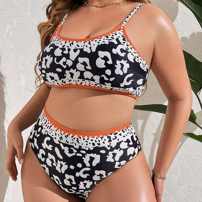 Damen Hochtaillierter Bikini mit animalischem Muster und sportlichem Design R&B