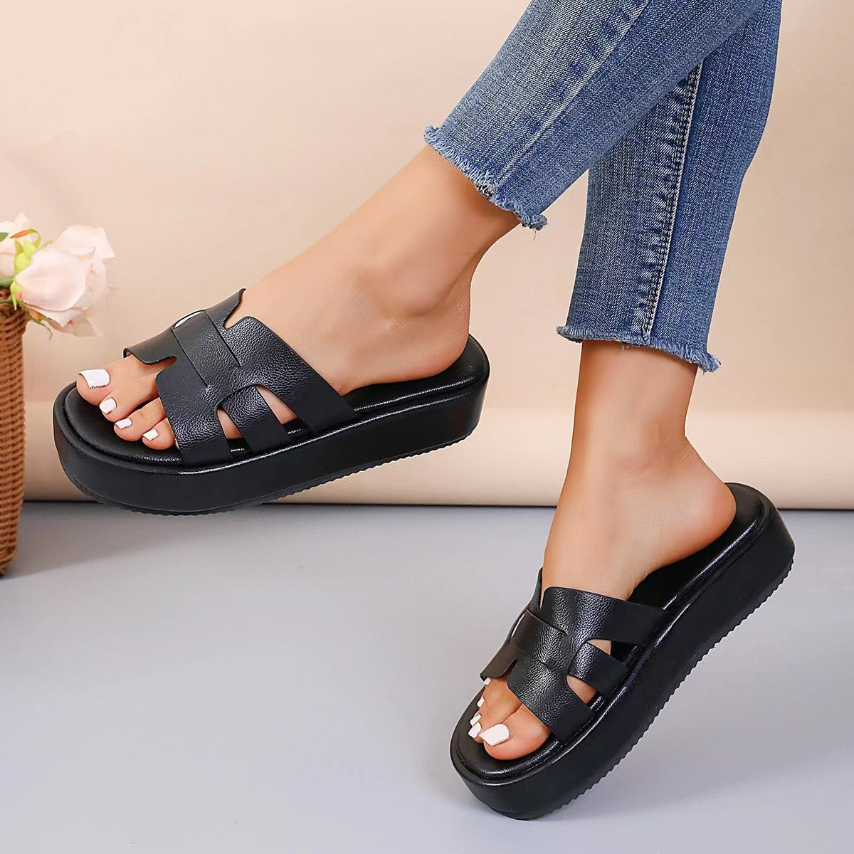 Damen Komfortable Falt-Sandalen mit breitem Riemen und ergonomischer Sohle R&B